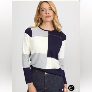 Laura Stone-embellished color block sweater Blue